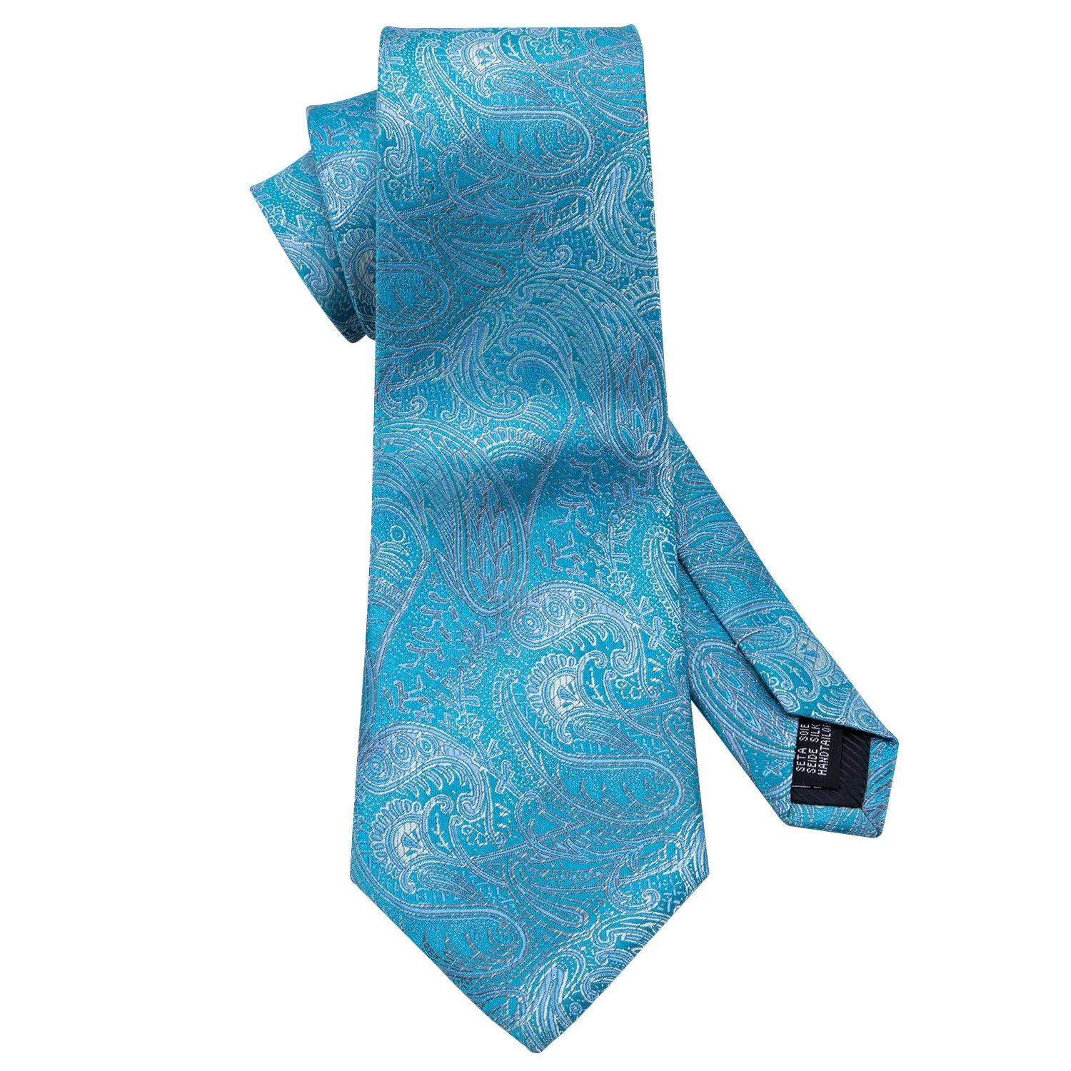 Barry. Wang Sky Blue Paisley Silk Men's Tie Pocket Square Cufflinks Set sold by Barrywang product image thumbnail 5