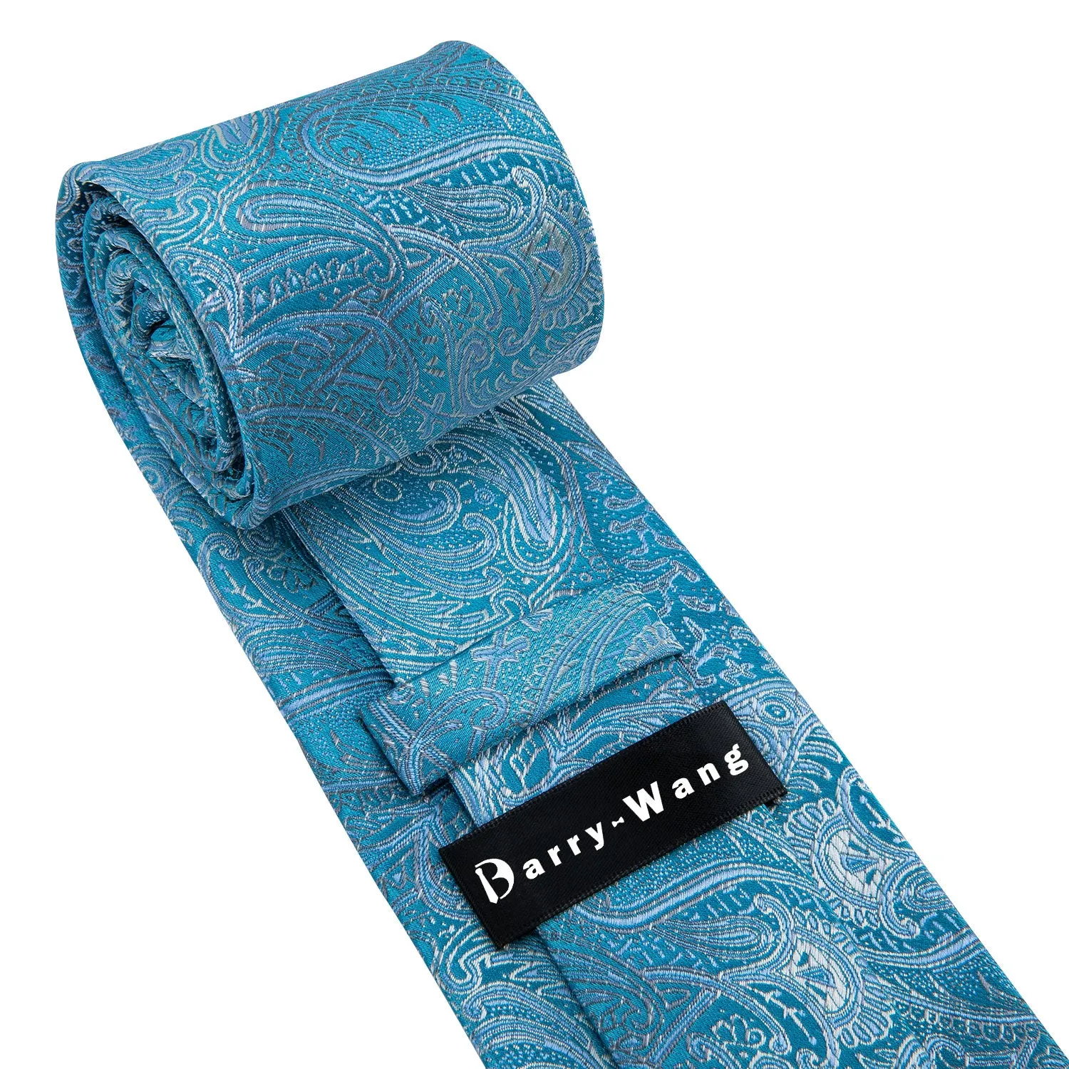 Barry. Wang Sky Blue Paisley Silk Men's Tie Pocket Square Cufflinks Set sold by Barrywang product image thumbnail 3