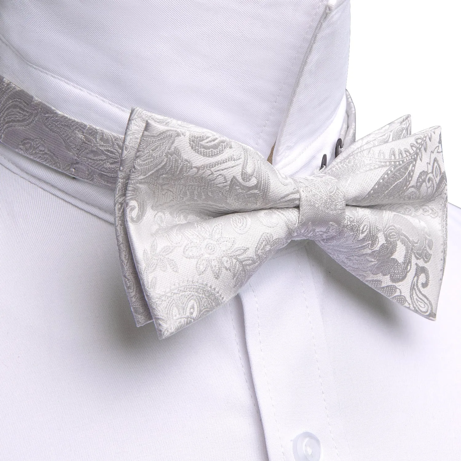 Barry. Wang White Paisley Pre-tied Men's Bow Tie Hanky Cufflinks Set sold by Barrywang product image thumbnail 5