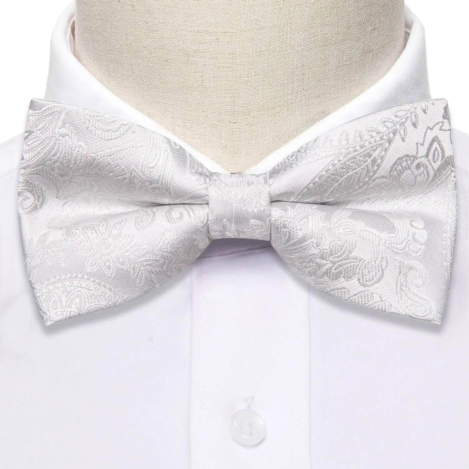 Barry. Wang White Paisley Pre-tied Men's Bow Tie Hanky Cufflinks Set sold by Barrywang product image thumbnail 3