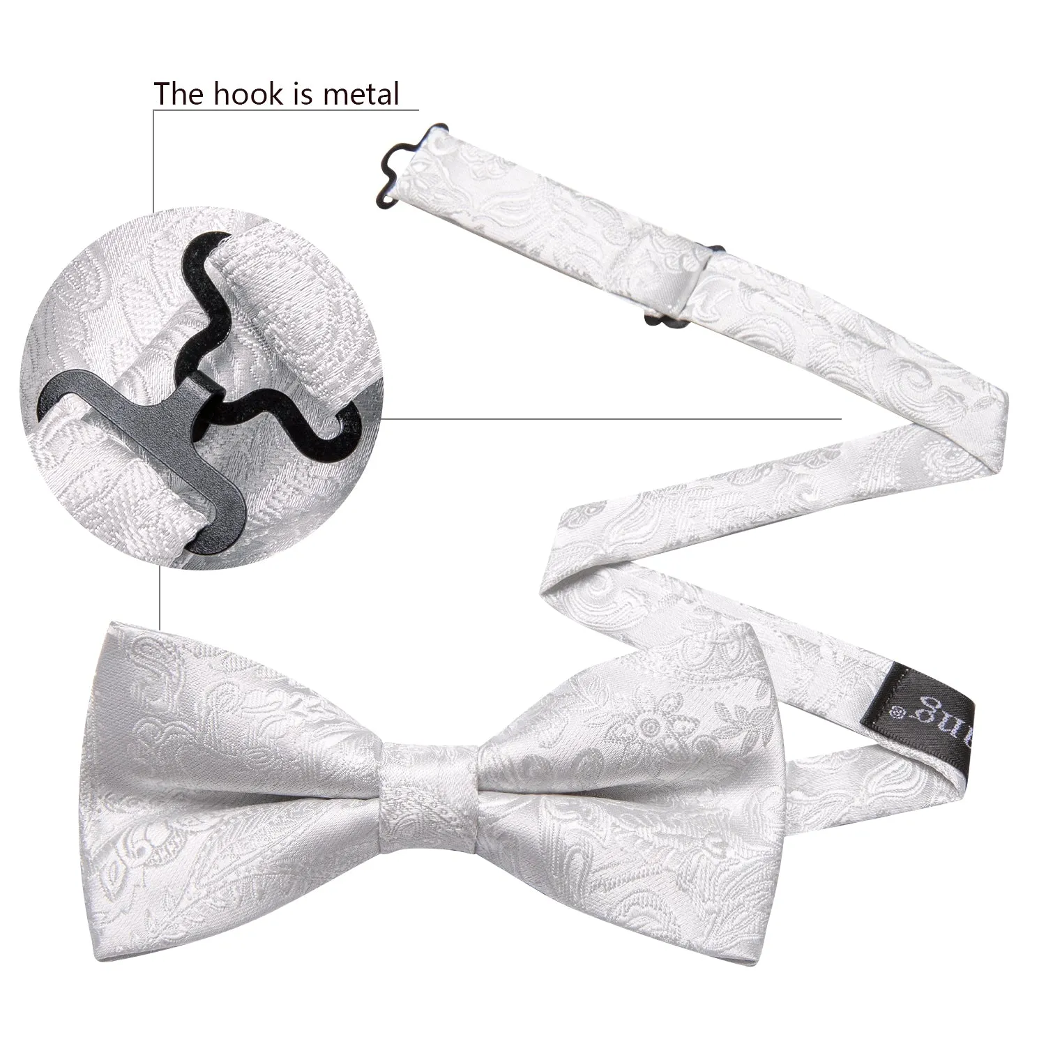 Barry. Wang White Paisley Pre-tied Men's Bow Tie Hanky Cufflinks Set sold by Barrywang product image thumbnail 4