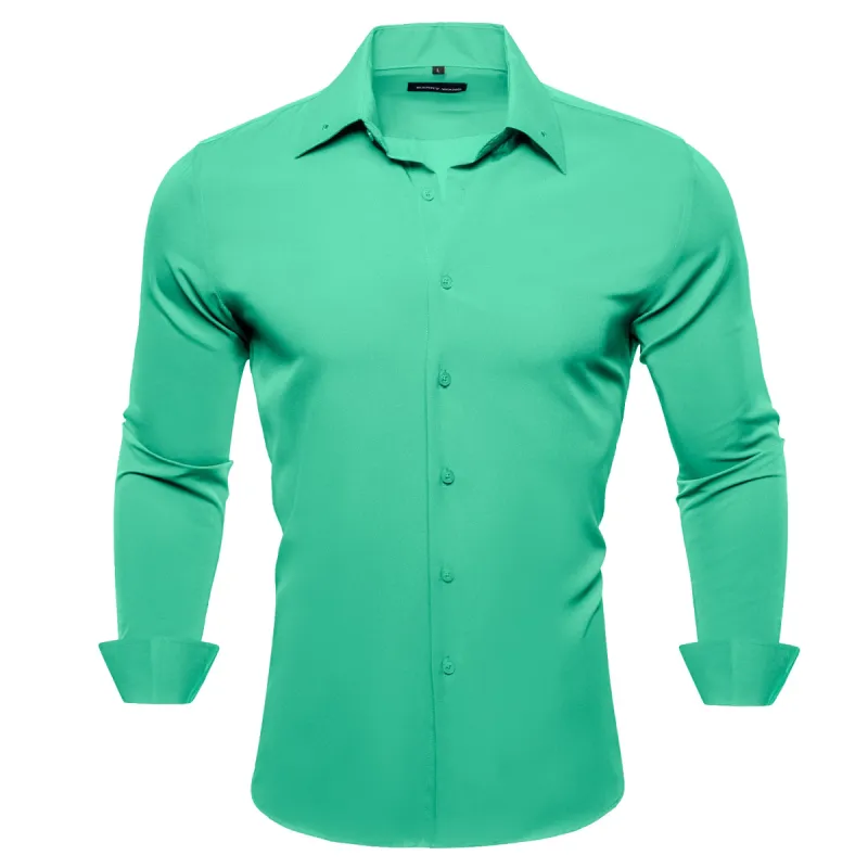 Barry Wang Mint Green Shirt Pale Green Solid Silk Long Sleeve Shirt sold by Barrywang