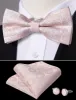 Pink Paisley Pre-tied Bow Tie Ring Hanky Cufflinks Set sold by Barrywang