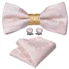 Pink Paisley Pre-tied Bow Tie Ring Hanky Cufflinks Set sold by Barrywang