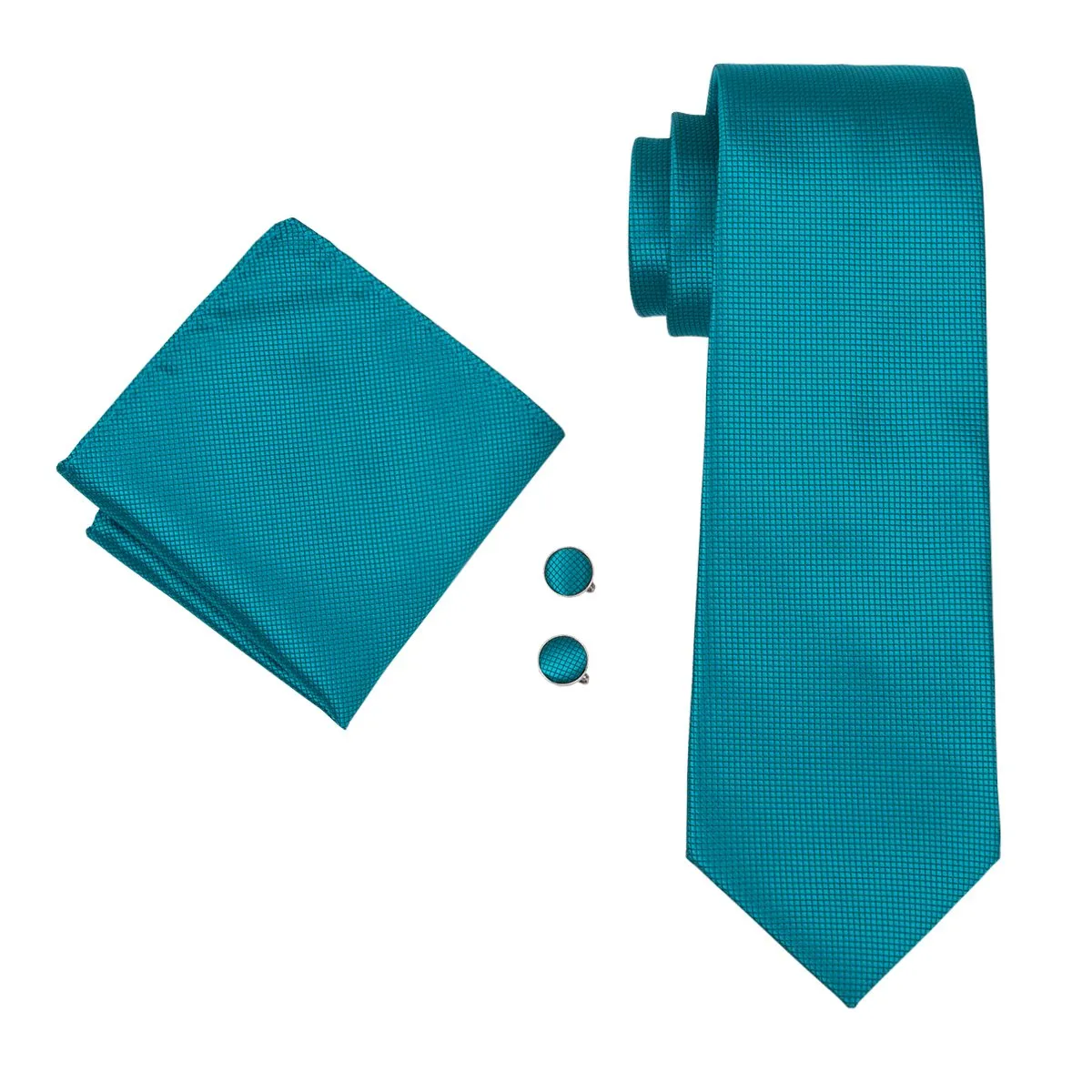 Barry. Wang Teal Blue Ties Solid Necktie Pocket Square Cufflinks Set sold by Barrywang product image thumbnail 3