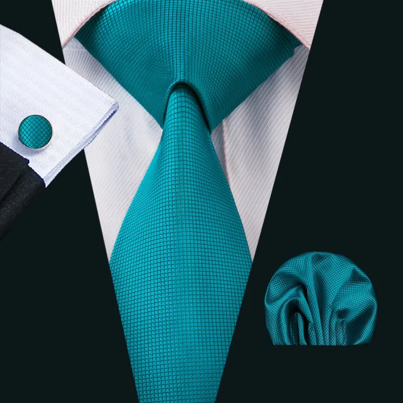 Barry. Wang Teal Blue Ties Solid Necktie Pocket Square Cufflinks Set sold by Barrywang