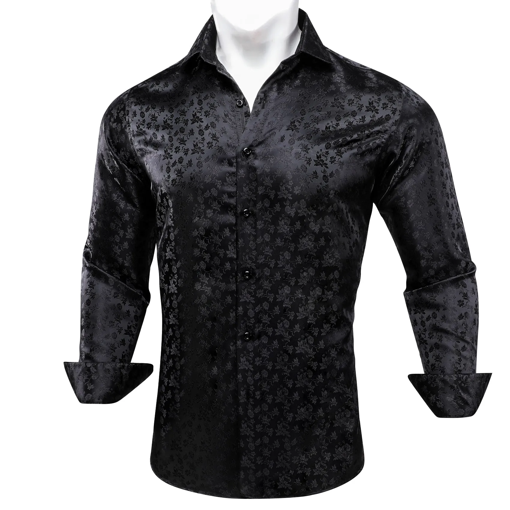 Barry.wang Black Floral Silk Men's Shirt sold by Barrywang product image thumbnail 4