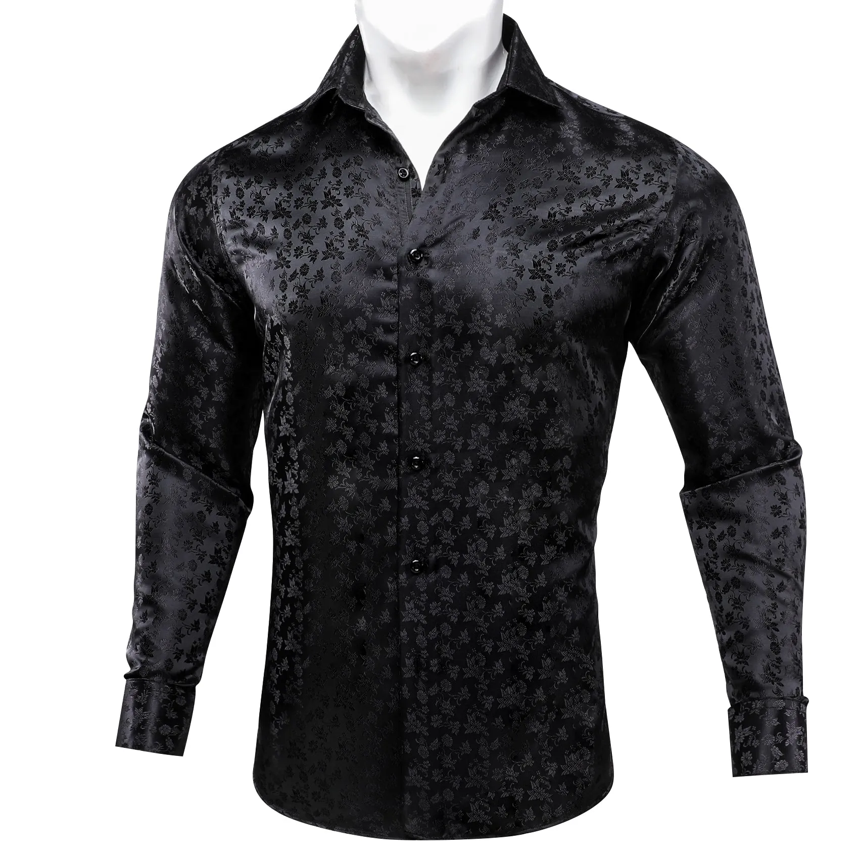 Barry.wang Black Floral Silk Men's Shirt sold by Barrywang product image thumbnail 2