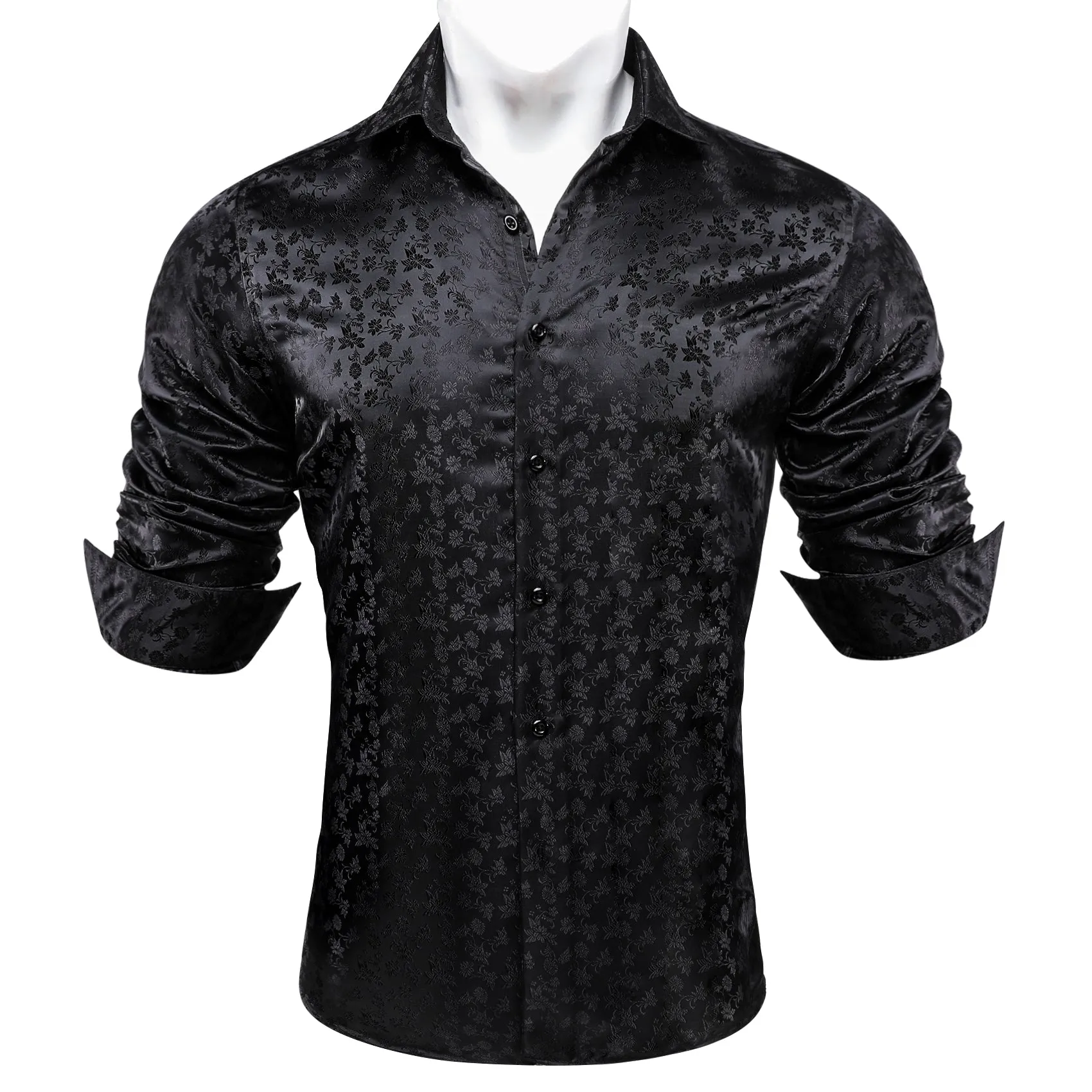 Barry.wang Black Floral Silk Men's Shirt sold by Barrywang product image thumbnail 5