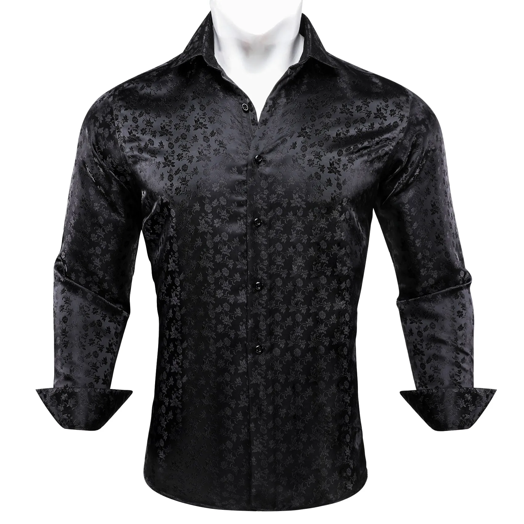 Barry.wang Black Floral Silk Men's Shirt sold by Barrywang product image thumbnail 3