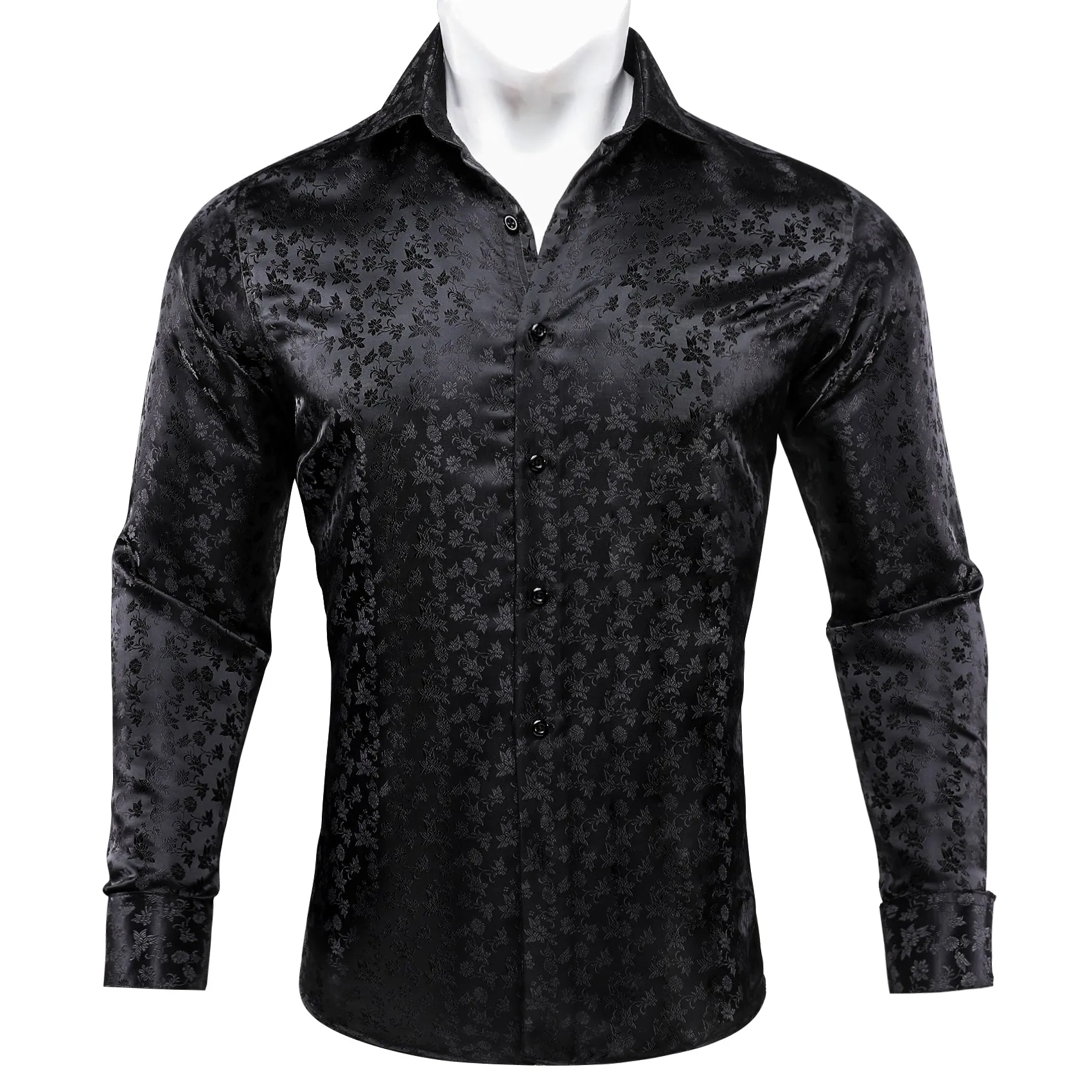 Barry.wang Black Floral Silk Men's Shirt sold by Barrywang