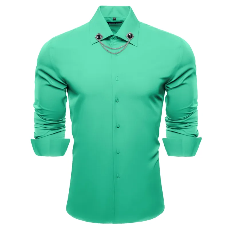 Barry. Wang Pale Green Solid Silk Shirt with Collar Pin sold by Barrywang