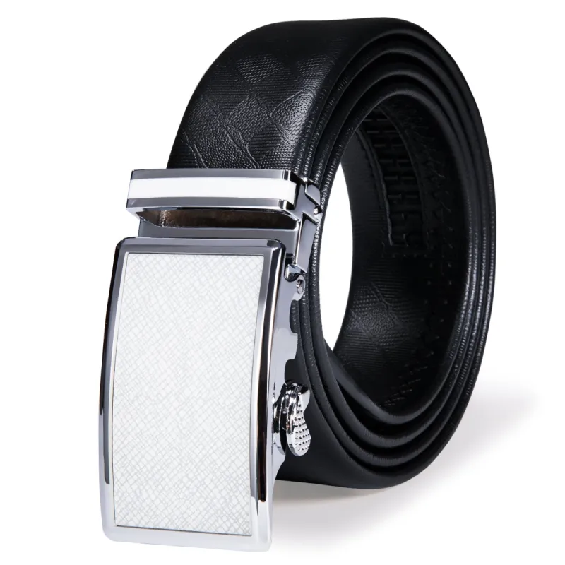 Luxury White Plaid Metal Buckle Genuine Leather Belt 110cm-160cm Barry Wang Belt sold by Barrywang