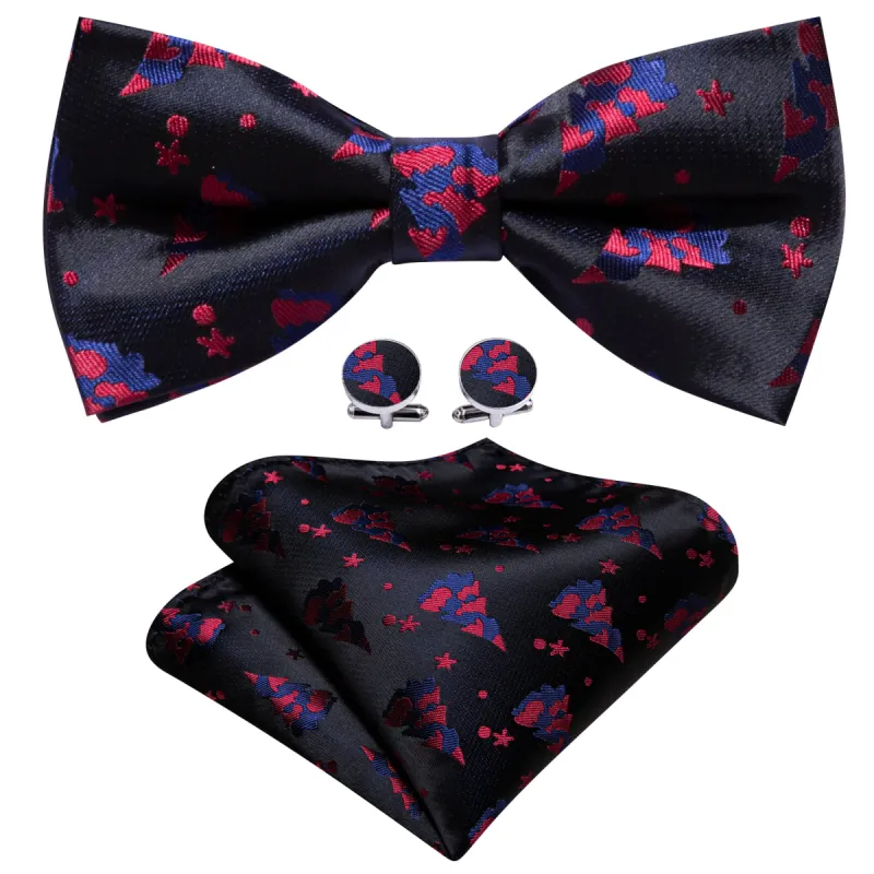 Barry Wang Christmas Black Red Xmas Tree Mens Pre Tied Bow Tie Set sold by Barrywang