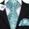 Barry Wang Teal Blue White Floral Silk Tie Pocket Square Cufflinks Set sold by Barrywang