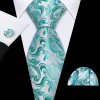 Barry Wang Teal Blue White Floral Silk Tie Pocket Square Cufflinks Set sold by Barrywang