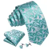 Barry Wang Teal Blue White Floral Silk Tie Pocket Square Cufflinks Set sold by Barrywang