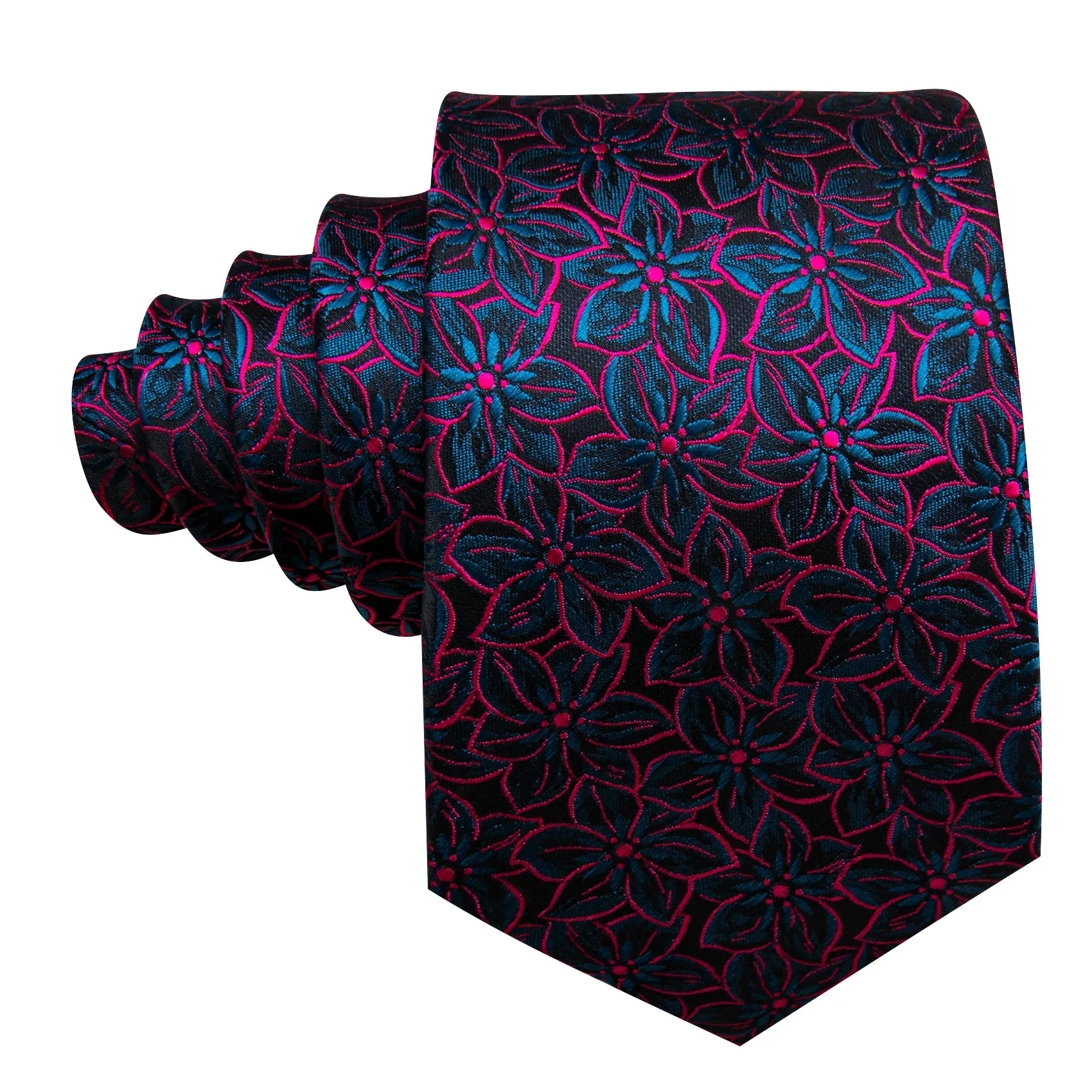 Barry Wang Black Floral Necktie Red Blue Silk Tie Hanky Cufflinks Set sold by Barrywang product image thumbnail 4