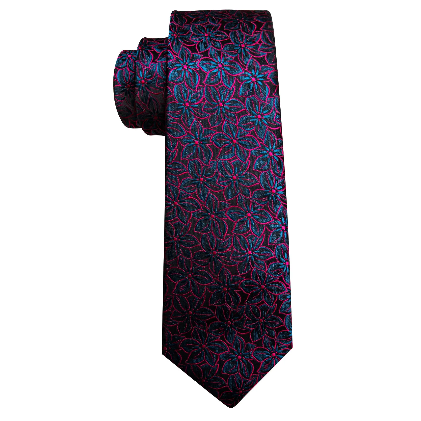Barry Wang Black Floral Necktie Red Blue Silk Tie Hanky Cufflinks Set sold by Barrywang product image thumbnail 5