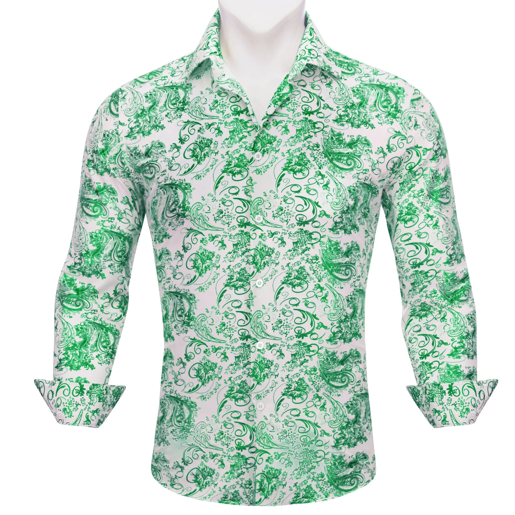 Barry.wang Refreshing White Green Floral Silk Men's Shirt sold by Barrywang product image thumbnail 3