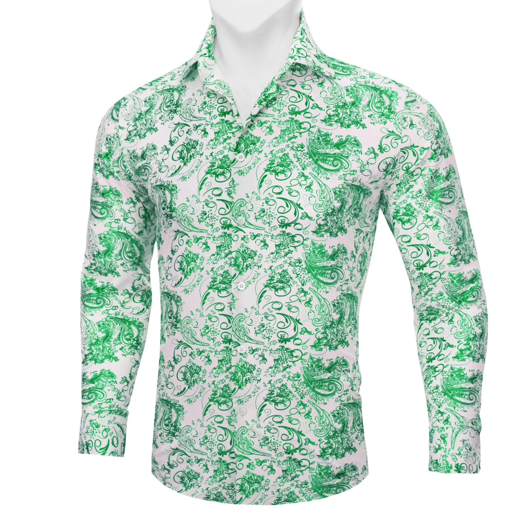 Barry.wang Refreshing White Green Floral Silk Men's Shirt sold by Barrywang product image thumbnail 2