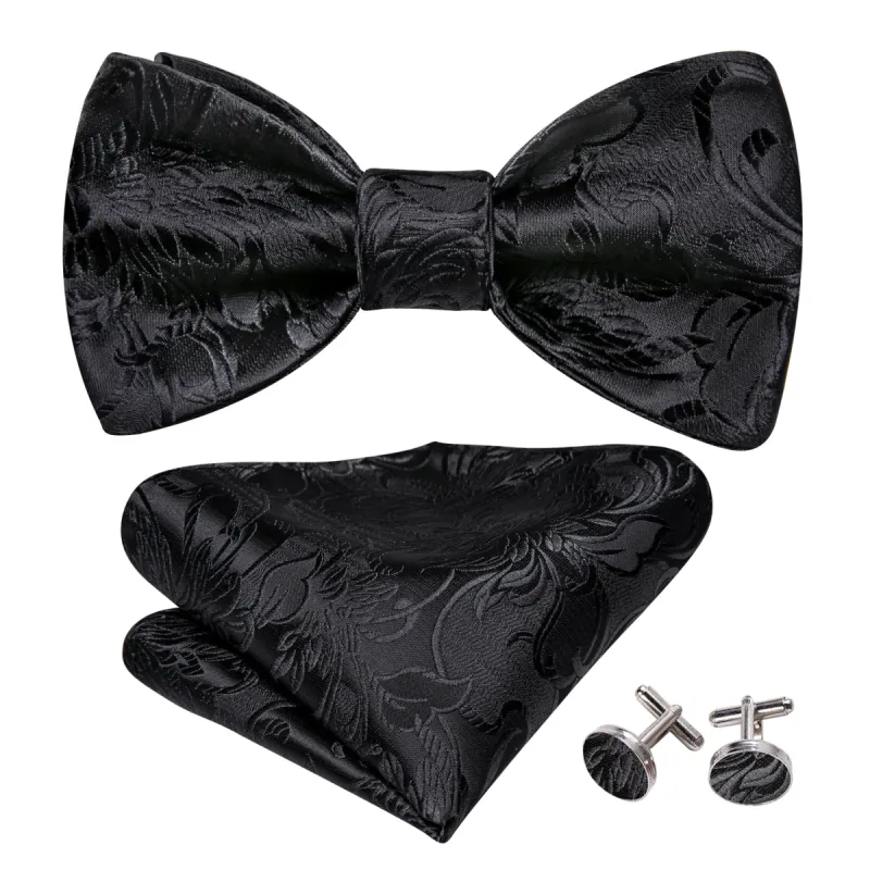 Barry. Wang Formal Black Paisley Bow Tie Hanky Cufflinks Set sold by Barrywang