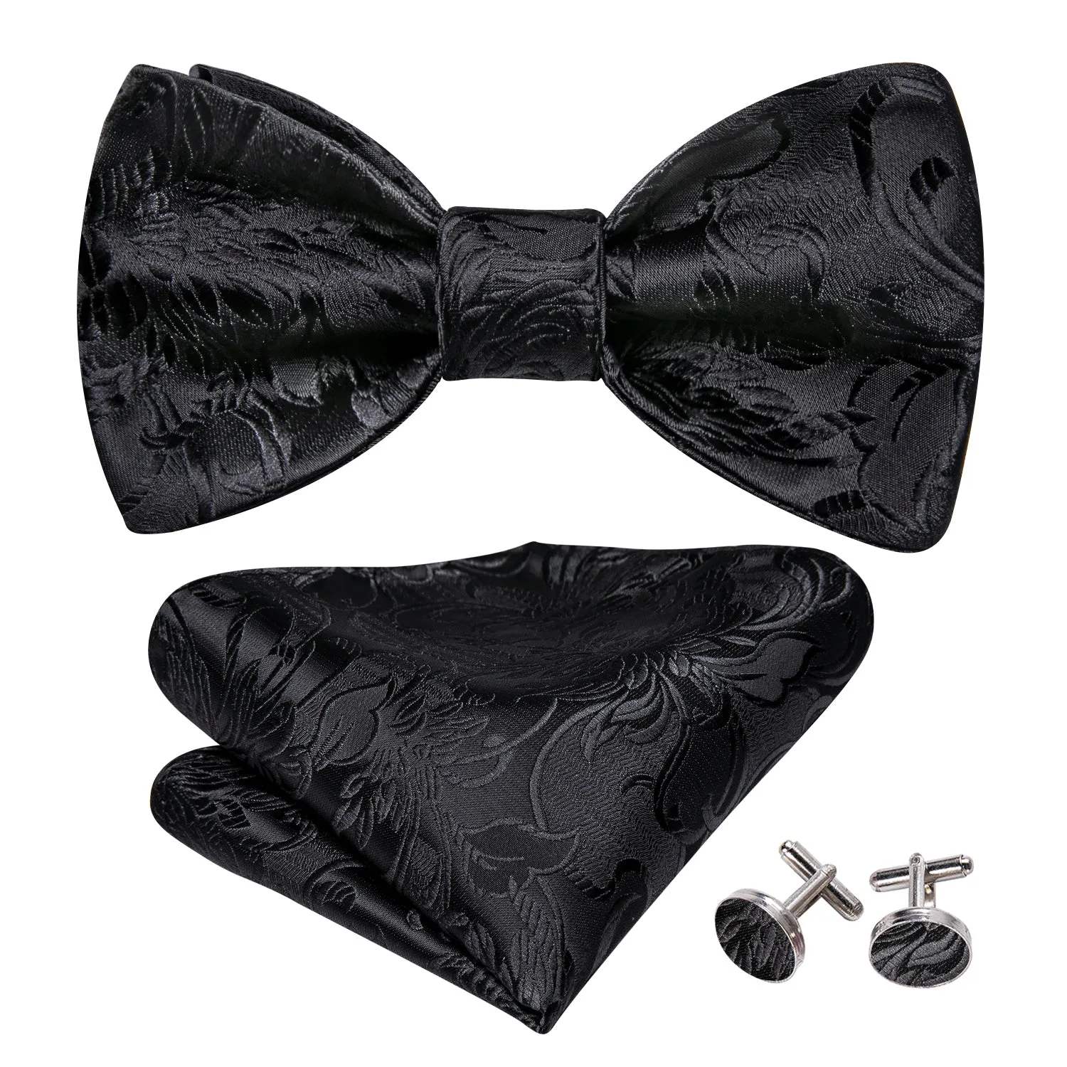 Barry. Wang Formal Black Paisley Bow Tie Hanky Cufflinks Set sold by Barrywang