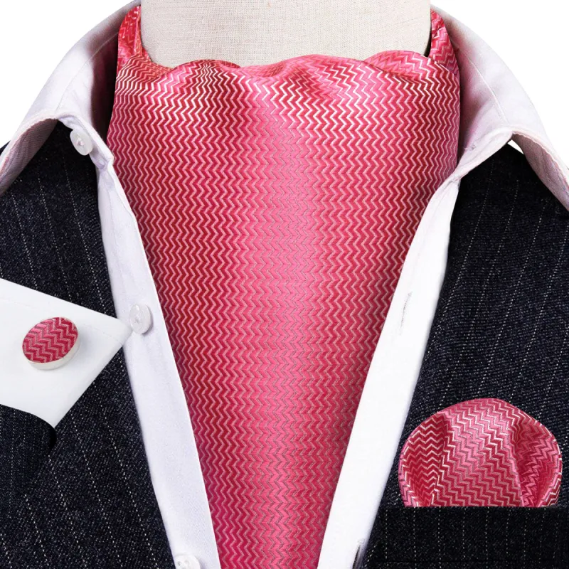 Shock Pink Solid Silk Ascot Tie Handkerchief Cufflinks Set sold by Barrywang
