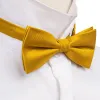 Barry Wang Yellow Tie Amber Solid Pre-tied Bow Tie Hanky Cufflinks Set sold by Barrywang