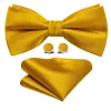 Barry Wang Yellow Tie Amber Solid Pre-tied Bow Tie Hanky Cufflinks Set sold by Barrywang