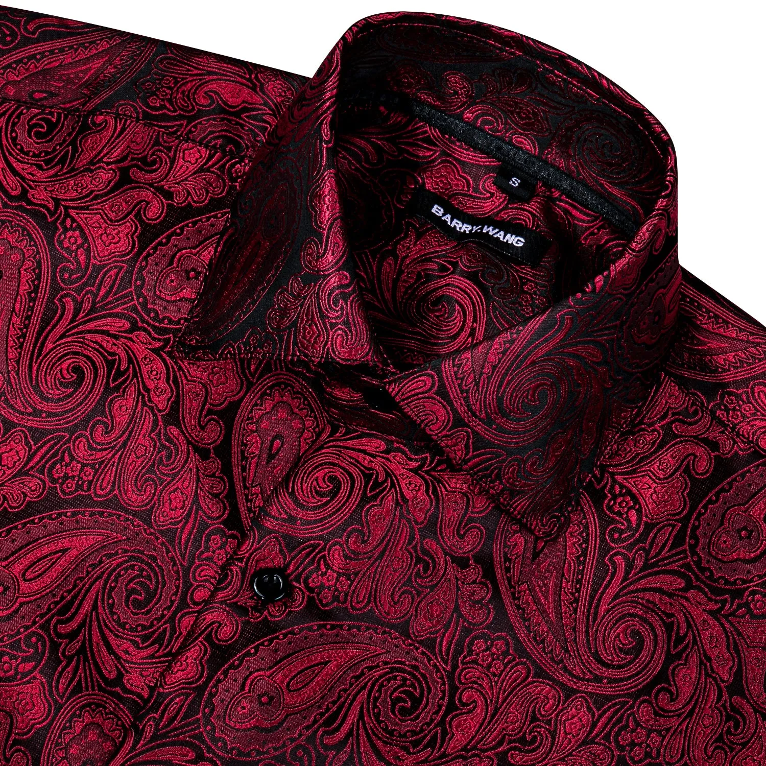 Barry. Wang Red Paisley Men's Shirts Novelty Dark Red Dress Shirt sold by Barrywang product image thumbnail 5