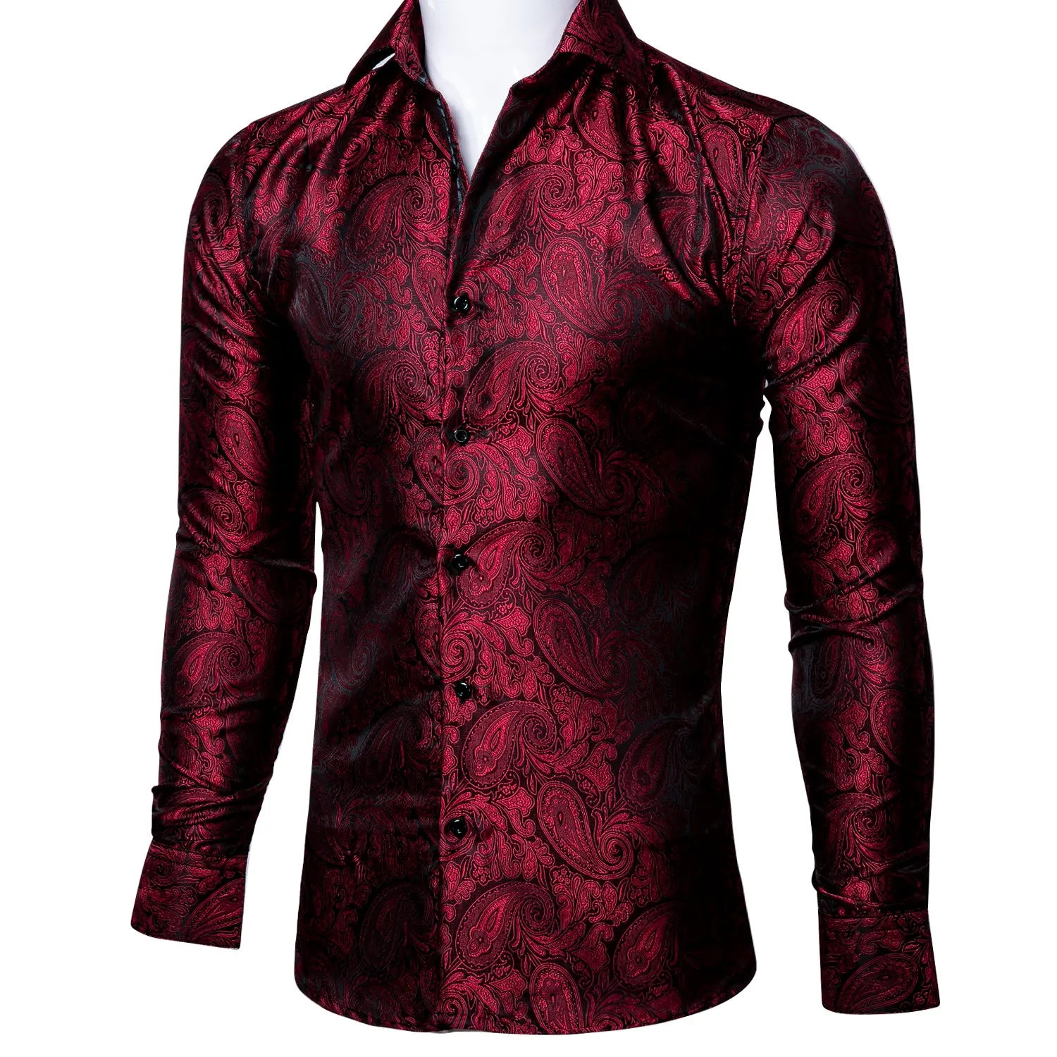 Barry. Wang Red Paisley Men's Shirts Novelty Dark Red Dress Shirt sold by Barrywang product image thumbnail 2
