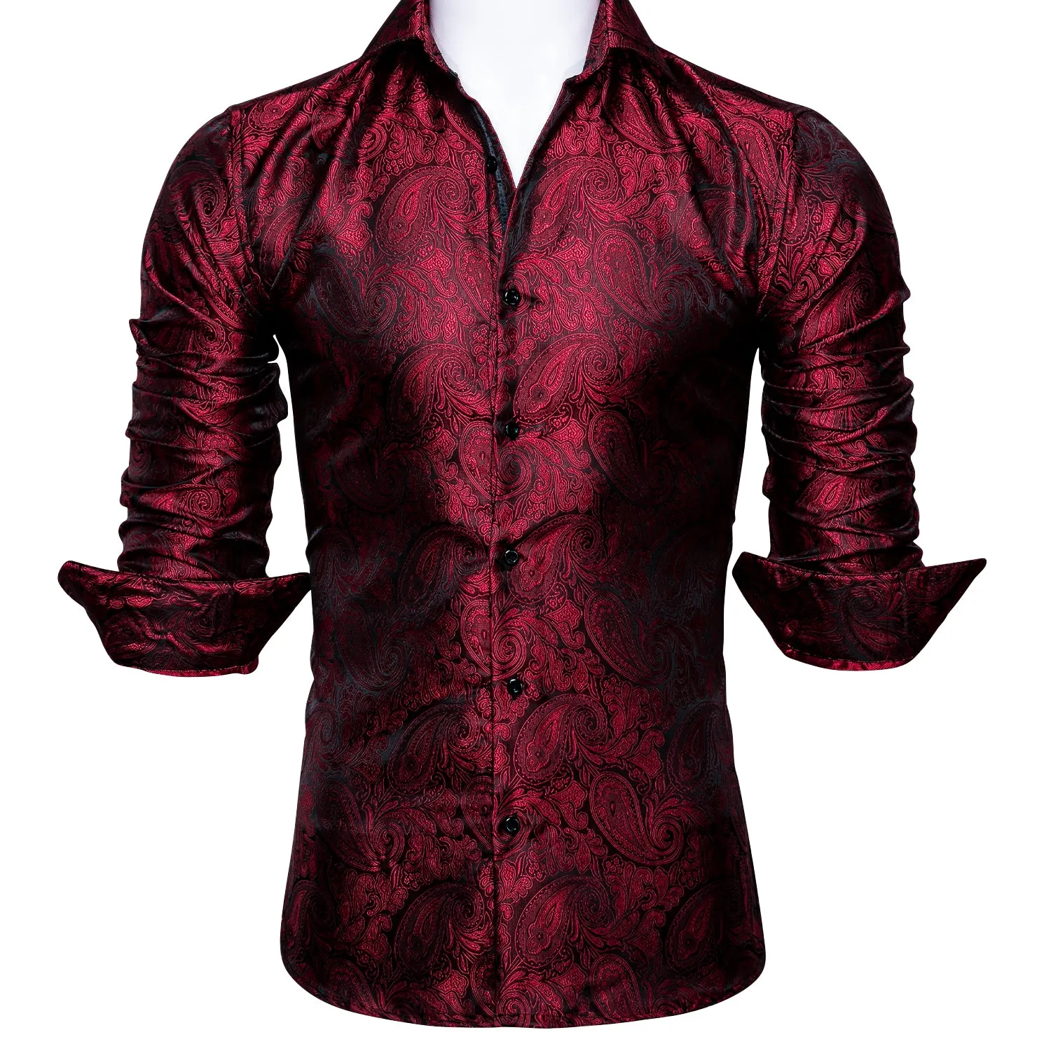 Barry. Wang Red Paisley Men's Shirts Novelty Dark Red Dress Shirt sold by Barrywang product image thumbnail 3