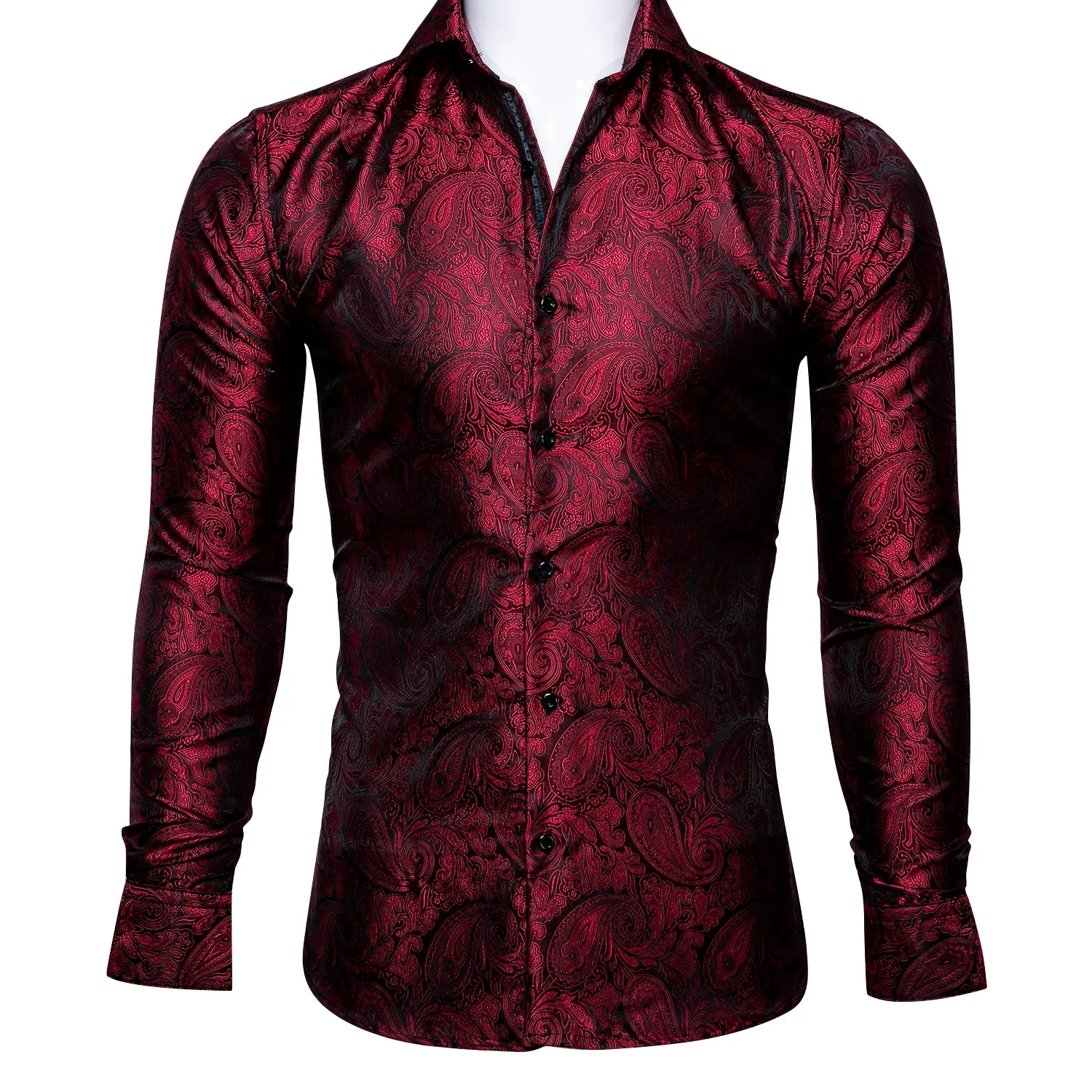 Barry. Wang Red Paisley Men's Shirts Novelty Dark Red Dress Shirt sold by Barrywang