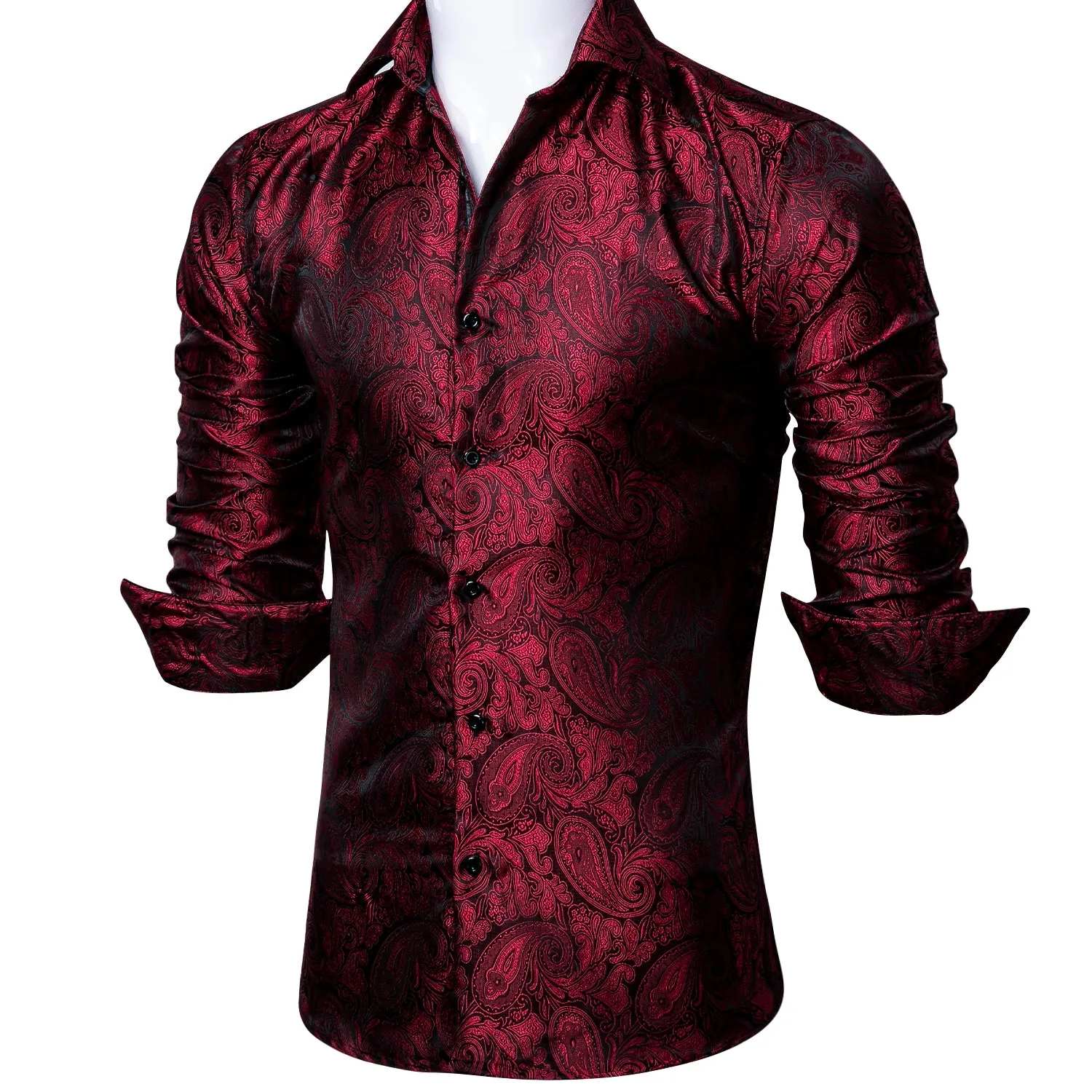 Barry. Wang Red Paisley Men's Shirts Novelty Dark Red Dress Shirt sold by Barrywang product image thumbnail 4