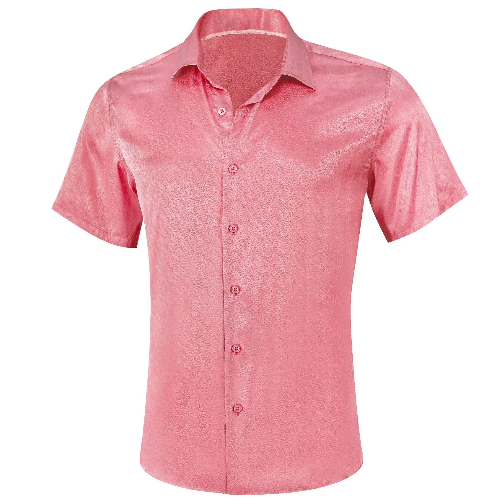 Barry Wang Dress Shirt Button Down Shirt Solid Light Coral Short Sleeves Silk Shirt sold by Barrywang product image thumbnail 2