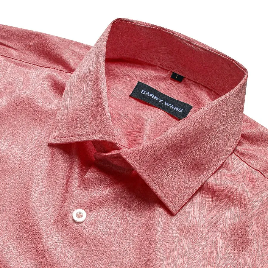 Barry Wang Dress Shirt Button Down Shirt Solid Light Coral Short Sleeves Silk Shirt sold by Barrywang product image thumbnail 3