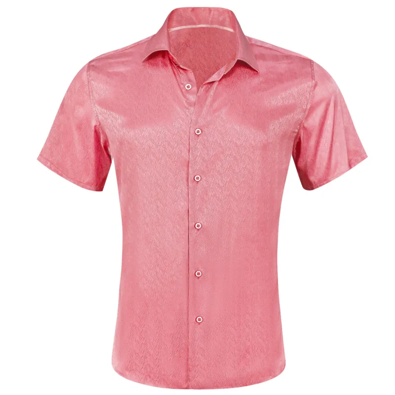 Barry Wang Dress Shirt Button Down Shirt Solid Light Coral Short Sleeves Silk Shirt sold by Barrywang