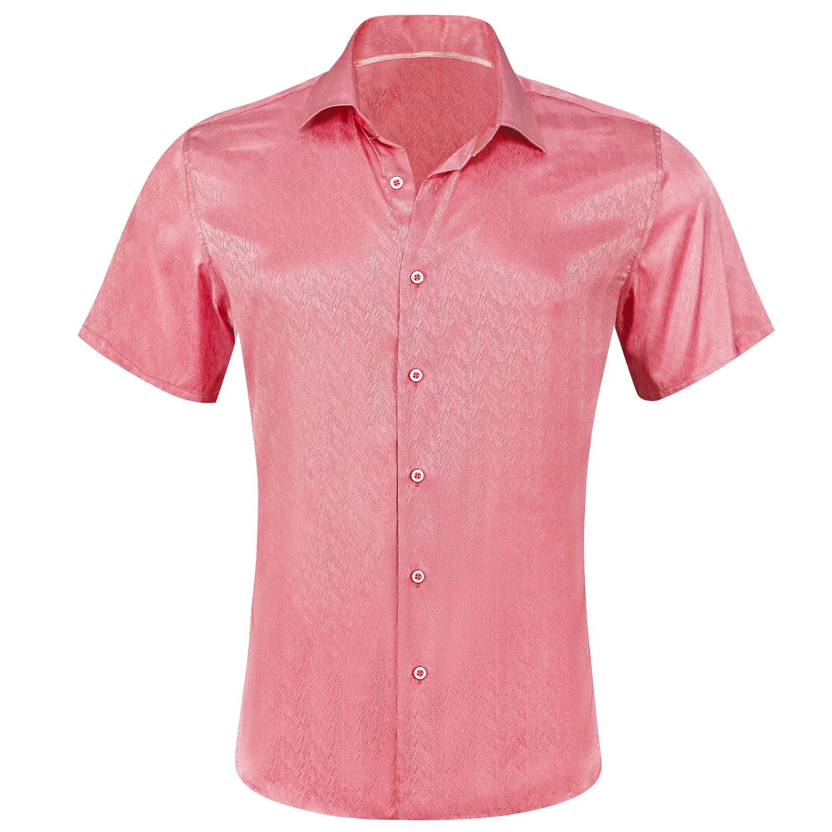 Barry Wang Dress Shirt Button Down Shirt Solid Light Coral Short Sleeves Silk Shirt sold by Barrywang