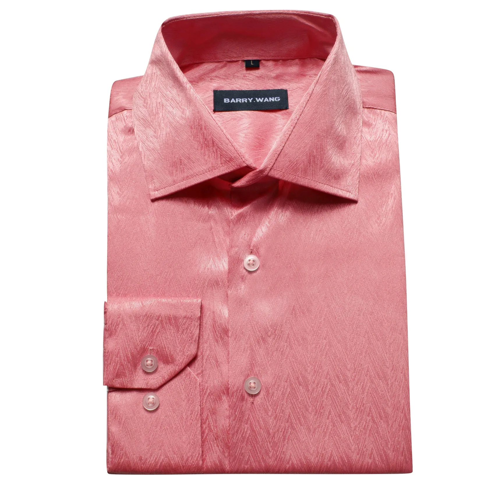 Barry Wang Dress Shirt Button Down Shirt Solid Light Coral Short Sleeves Silk Shirt sold by Barrywang product image thumbnail 4