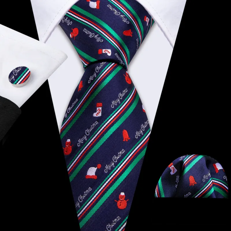 Barry Wang Christmas Blue Santa Hat Mens Tie Hanky Cufflinks Set sold by Barrywang