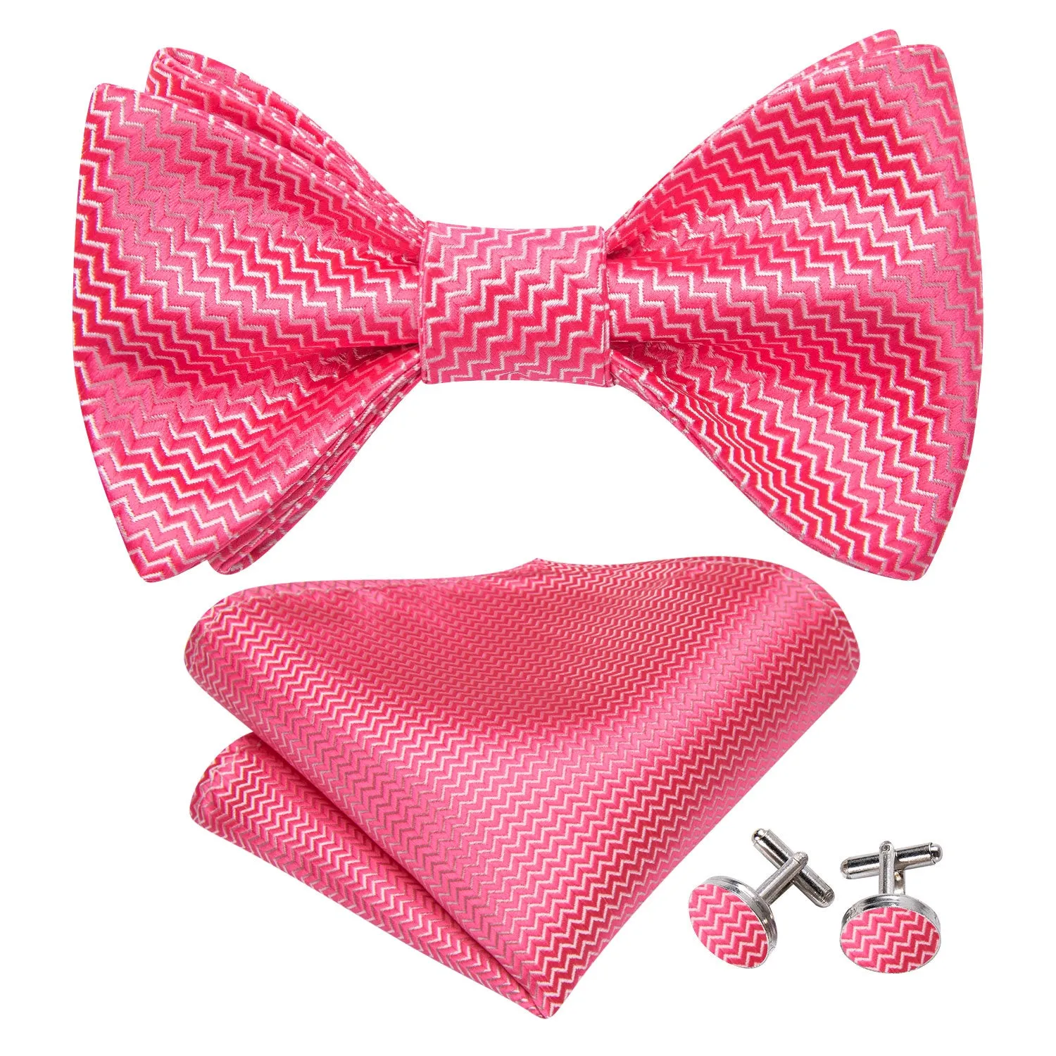 Shock Pink Striped Silk Bow Tie Hanky Cufflinks Set sold by Barrywang