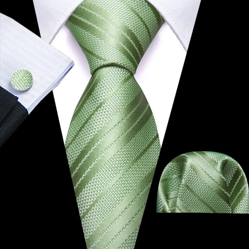 Barry. Wang Auqamarin Green Striped Men's Tie Handkerchief Pocket Set sold by Barrywang