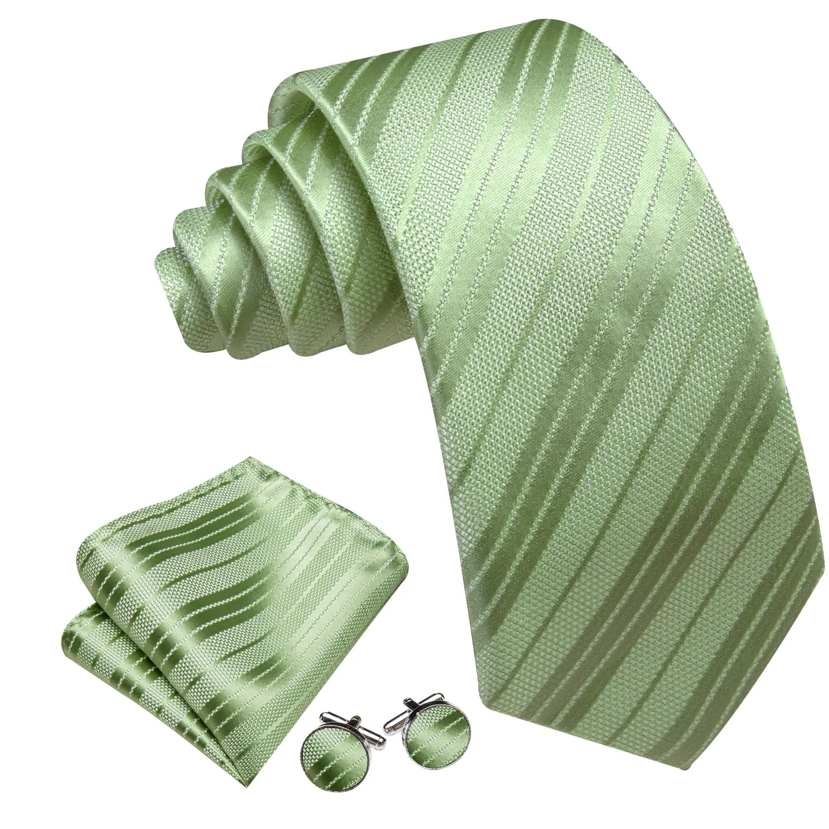 Barry. Wang Auqamarin Green Striped Men's Tie Handkerchief Pocket Set sold by Barrywang product image thumbnail 4