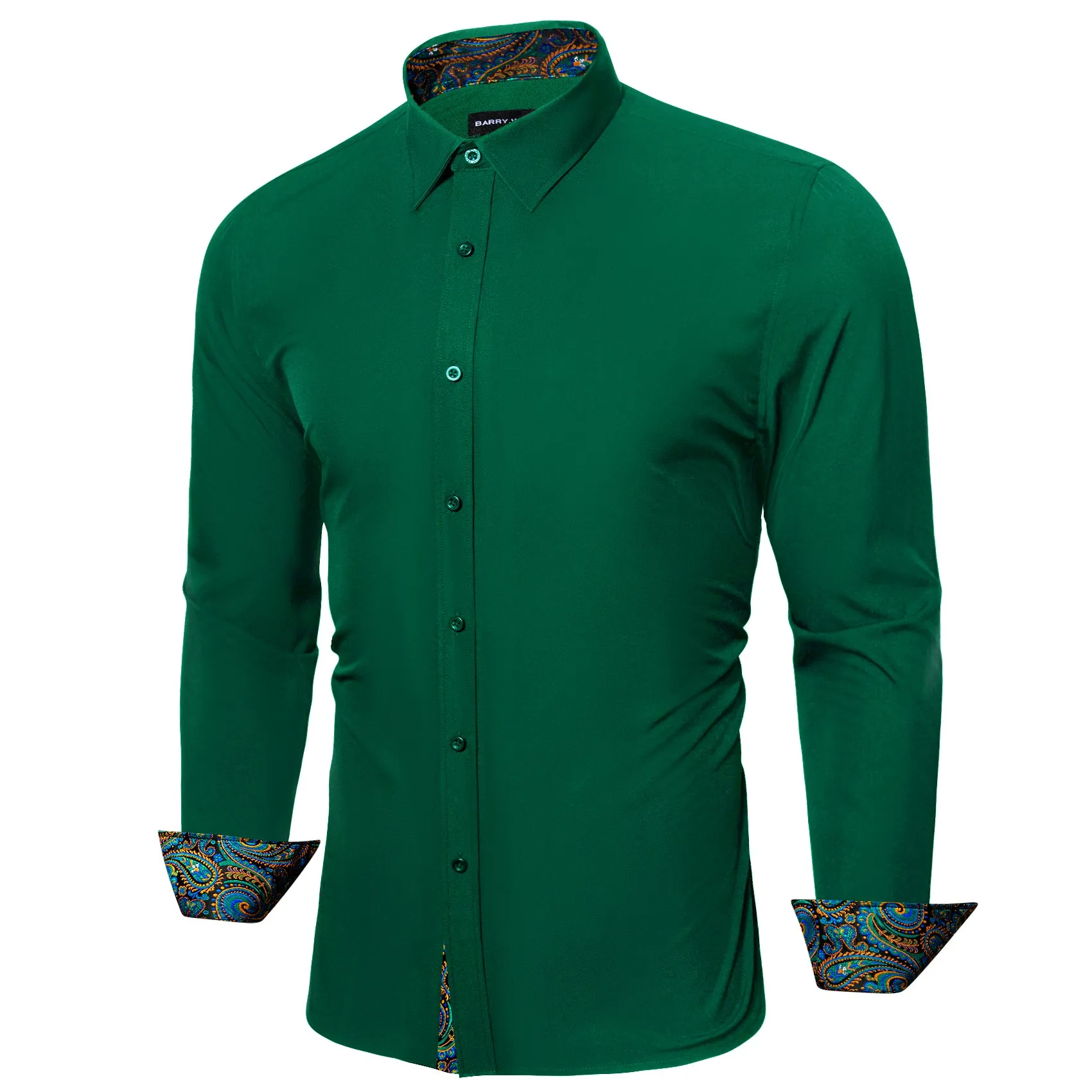 Barry.wang Formal Green Blue Splicing Men's Business Shirt sold by Barrywang product image thumbnail 2