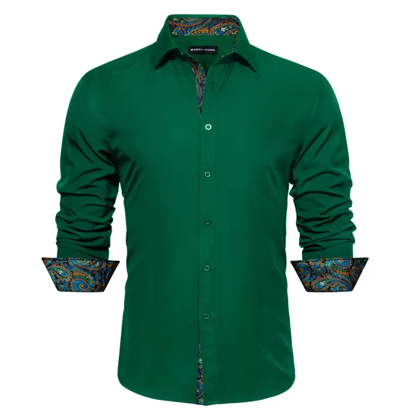 Barry.wang Formal Green Blue Splicing Men's Business Shirt sold by Barrywang
