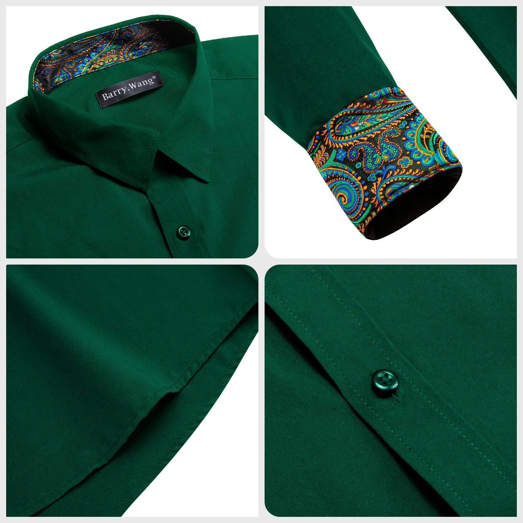 Barry.wang Formal Green Blue Splicing Men's Business Shirt sold by Barrywang product image thumbnail 5