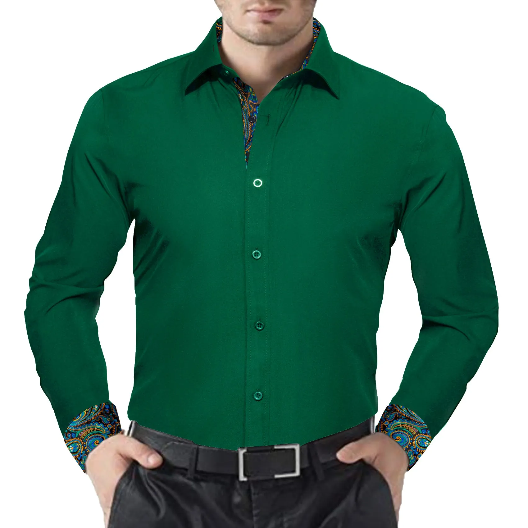 Barry.wang Formal Green Blue Splicing Men's Business Shirt sold by Barrywang product image thumbnail 3