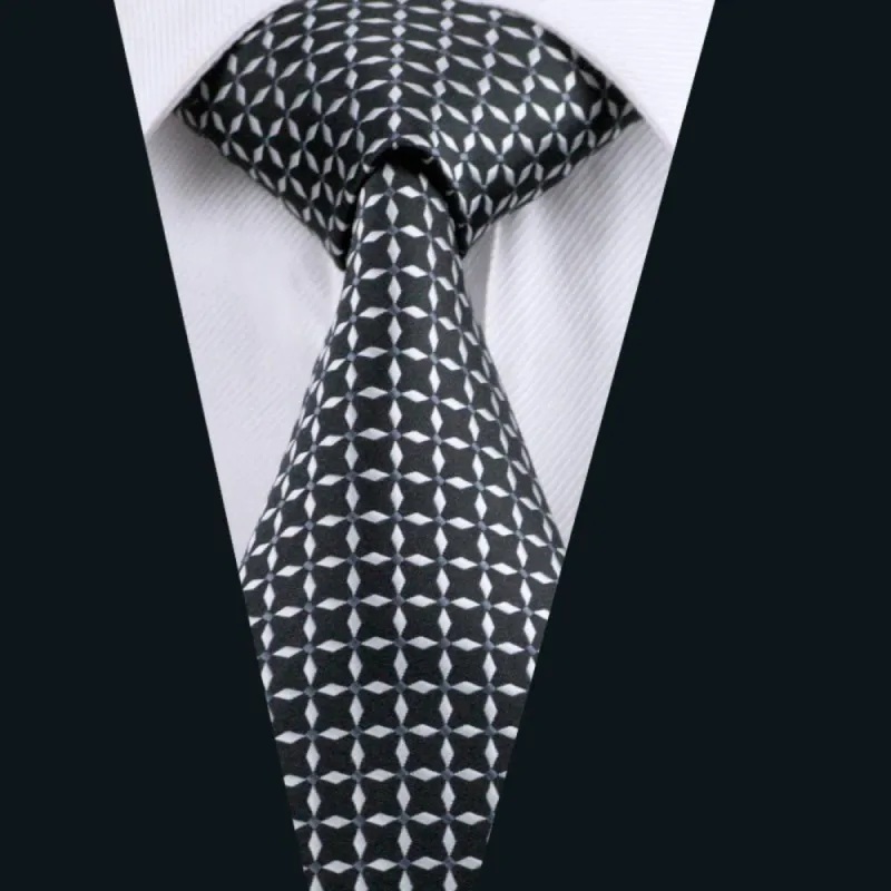 Barry.wang Black Tie White Plaid Silk Tie sold by Barrywang