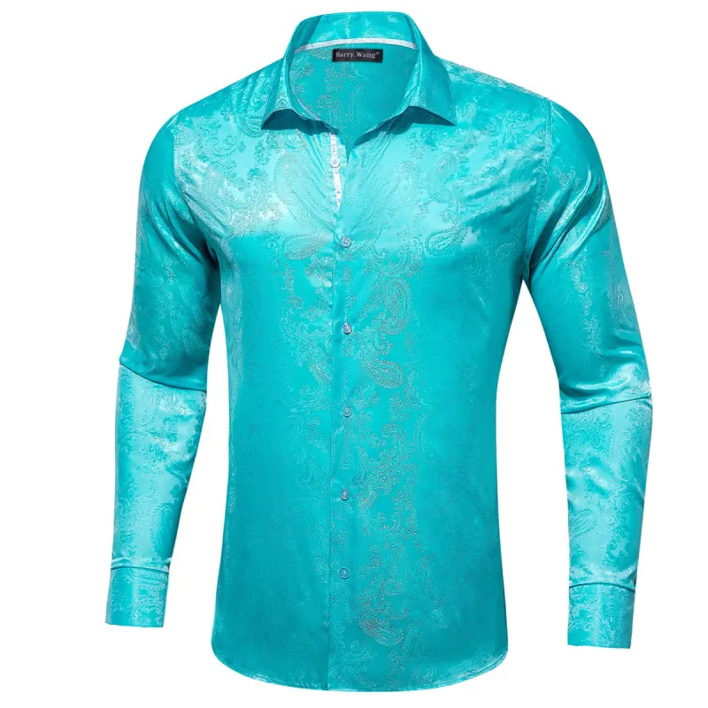Barry Wang Cyan Paisley Shirt Vintage Aqua Paisley Silk Men's Shirt sold by Barrywang